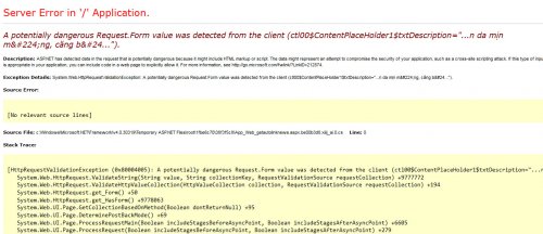 Fix Error : A Potentially Dangerous Request.Form Value Was Detected Asp.Net