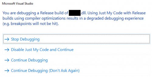 Lỗi: You are debugging a release build of mysolution.dll Visual Studio 2015