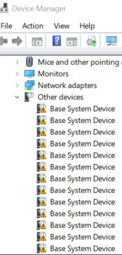 Base system device có liên quan đến phần cứng nào trong máy tính?
